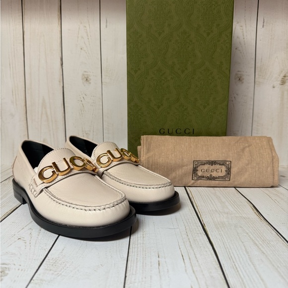 Gucci Logo Leather Loafer Mystic White Sz 34.5 / 4.5 - Picture 1 of 16